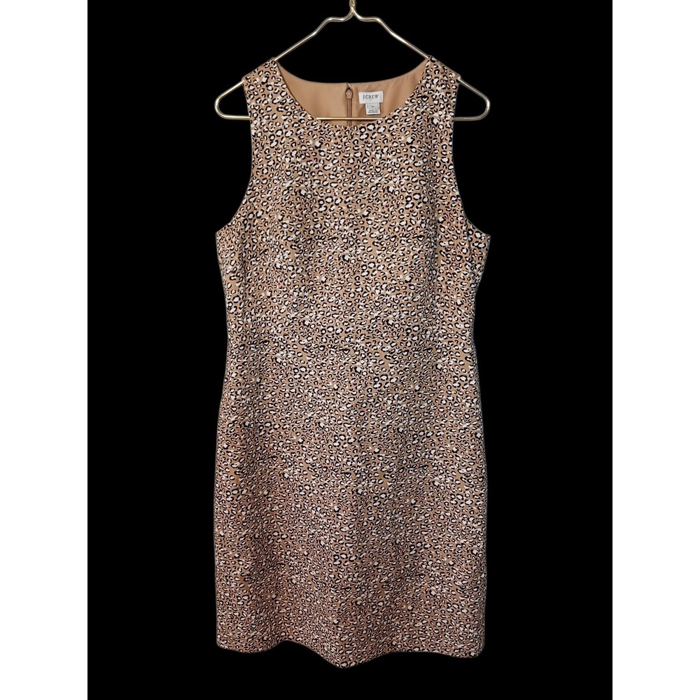 J. Crew Animal Print Dress Sleeveless Zipper Back Tan Black Women Size 12 NWT